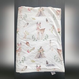 Caden Lane White Woodland Deer Floral Baby Blanket